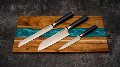KATFINGER | Blue River | sada damaškových nožů 3ks + prkno | KFs314