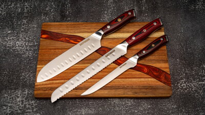 KATFINGER | Red River | sada damaškových nožů 3ks + prkno | KFs212