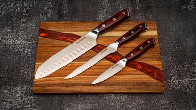 KATFINGER | Red River | sada damaškových nožů 3ks + prkno | KFs213