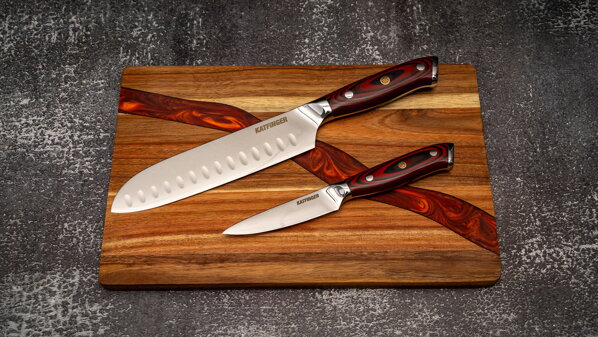 KATFINGER | Red River | sada damaškových nožů 2ks + prkno | KFs216